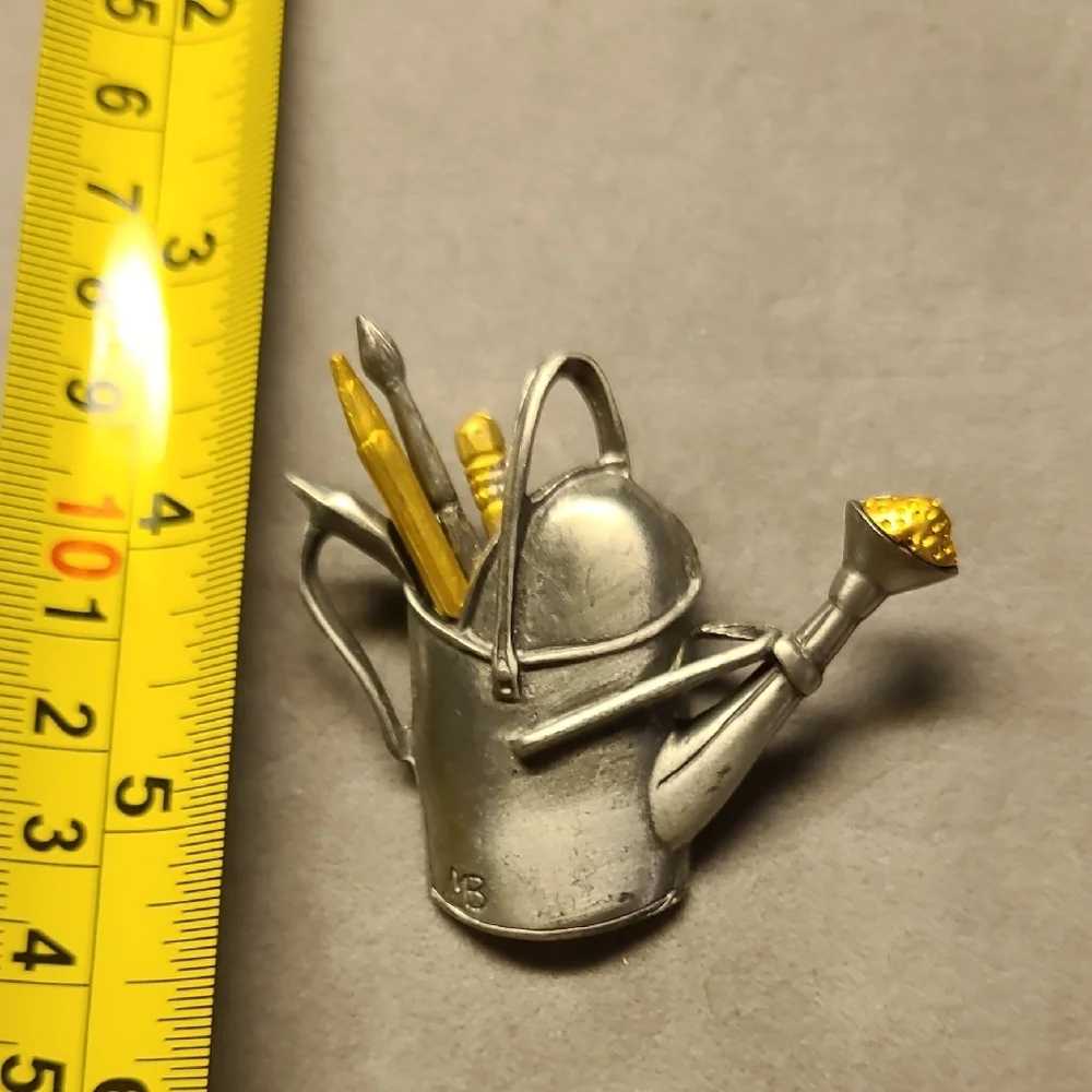 Silver and Gold Watering Can Brooch Pin - Picture 3 of 4